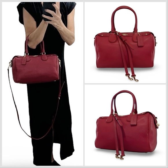 Coach Cherry Red Pebble Leather Bennett Satchel w/ Crossbody Strap - Picture 11 of 12